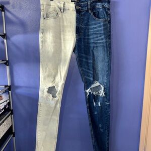 Two-Tone Distressed Denim Jeans